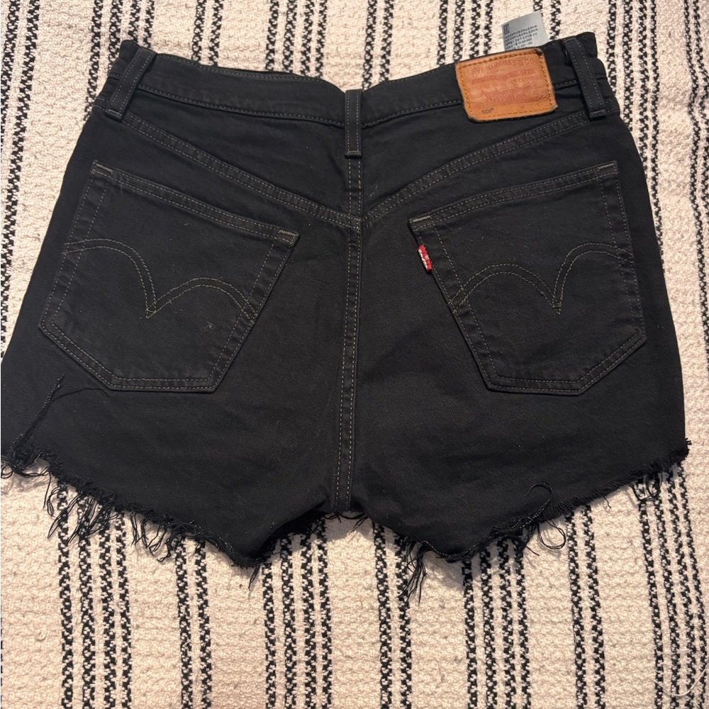 Levi's Black Jean Shorts Distressed Hem